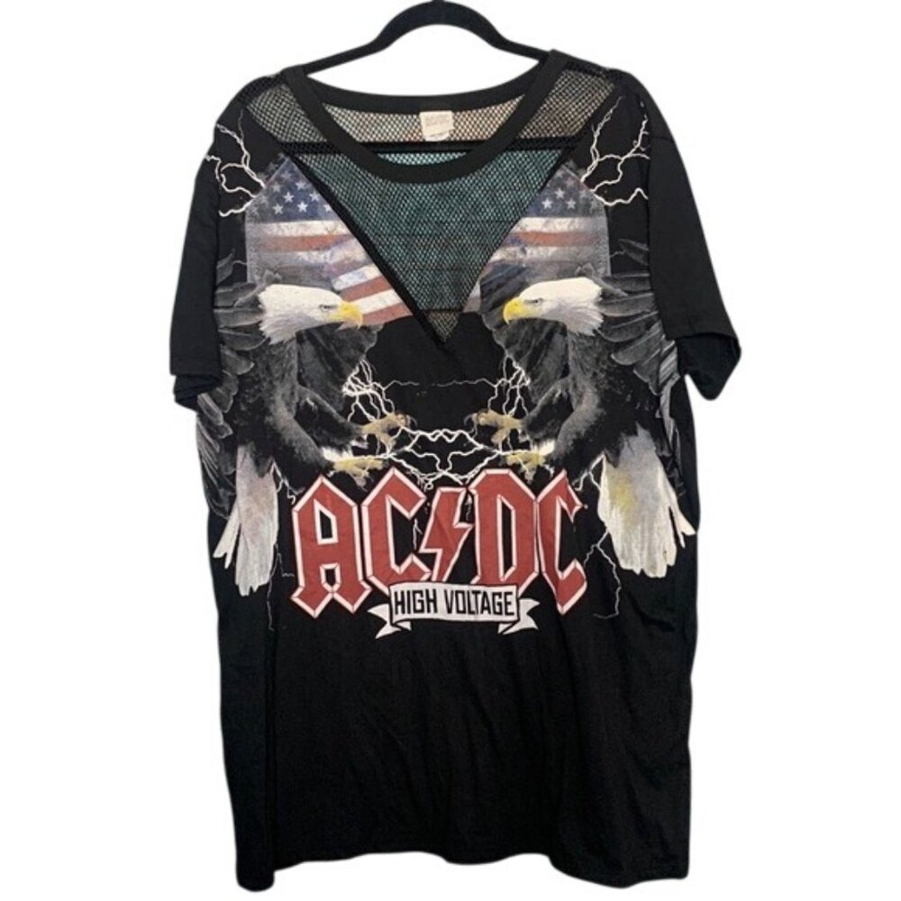 AC/DC High Voltage Black Graphic Mesh-Panel Women’s Tee